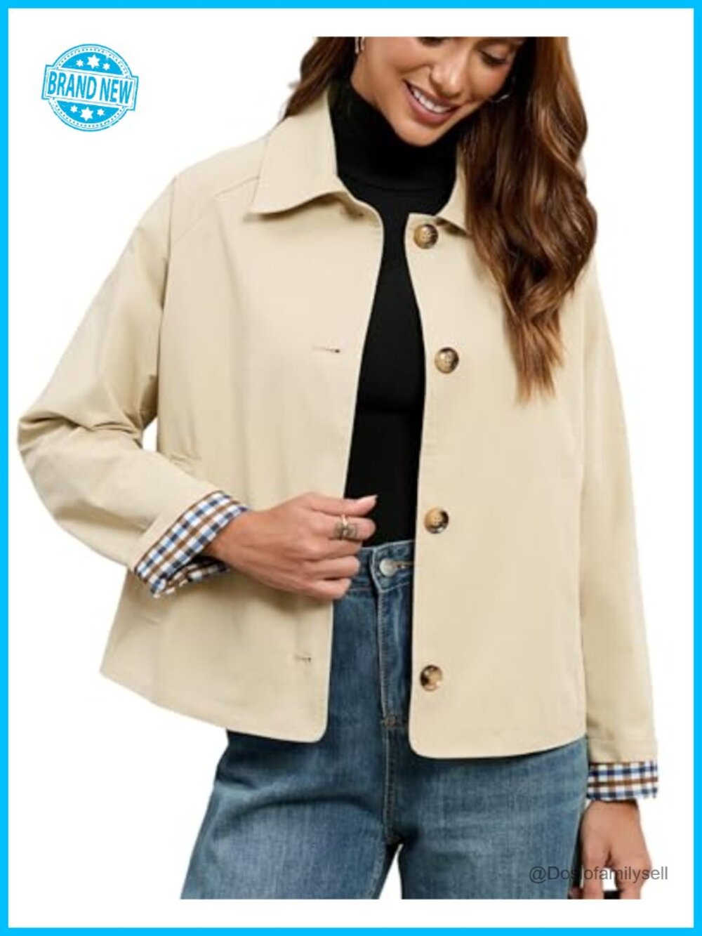 Womens Cropped Trench Coat Cotton Oversized Single Breasted Fall Outerwear